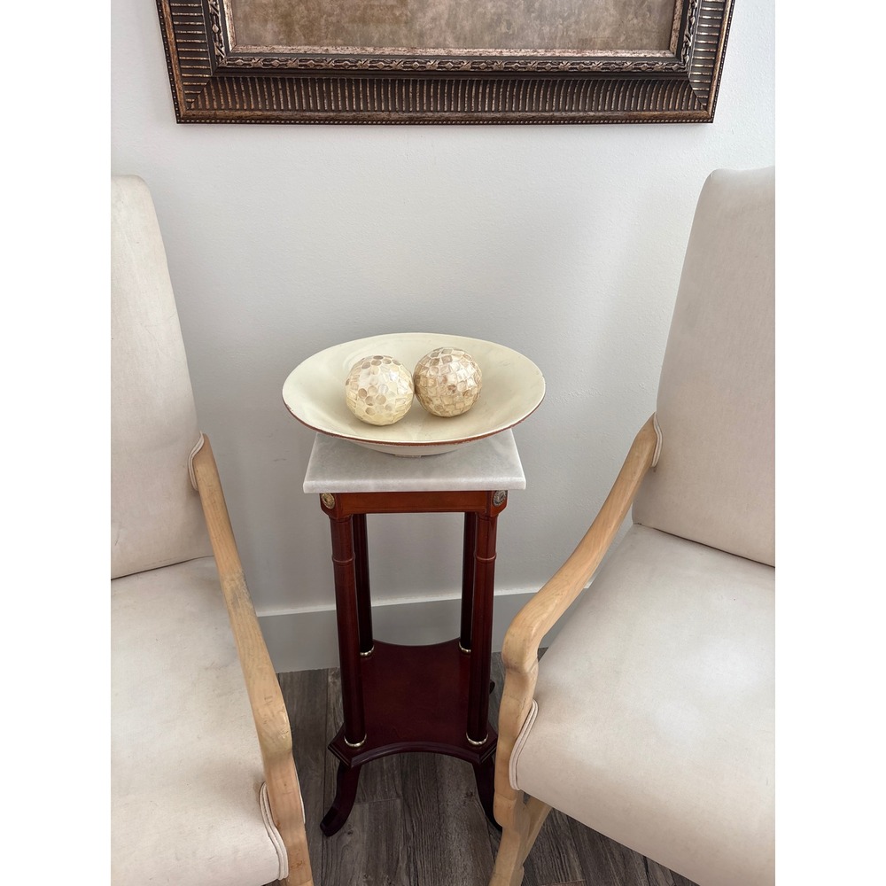 Vietri Italy Cream Ceramic Bowl with 2 Mother of Pearl Mosaic Decorative Spheres